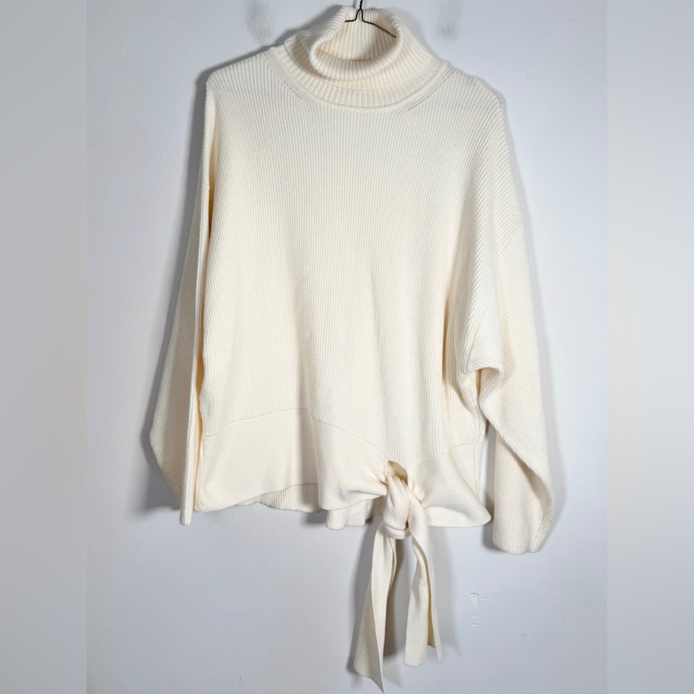 Zara Women’s USA Size Large Ribbed Knit Sweater Turtleneck Tie Detail